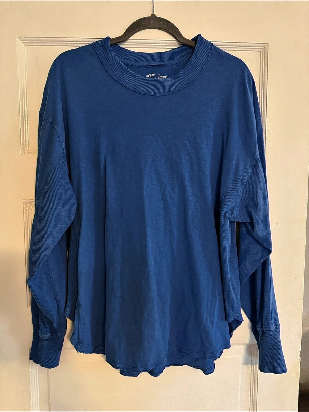 aerie Unwind Waffle Long Sleeve T-Shirt Blue Large